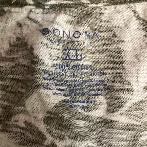 Sonoma Green and White Life Style XL Tunic Top Tie Front with Elastic Bottom - Picture 5 of 7